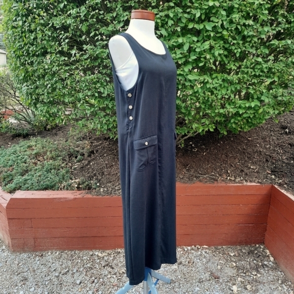 Talbots Vintage 90's Overalls Jumper Pocket Dress Tencel Lyocell Black Small - Picture 6 of 12